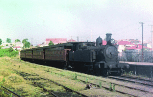 3079 steam train at Belmont Station in 1954